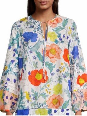 Kobi Halperin White Floral Popover Tunic with Multicolor Blooms